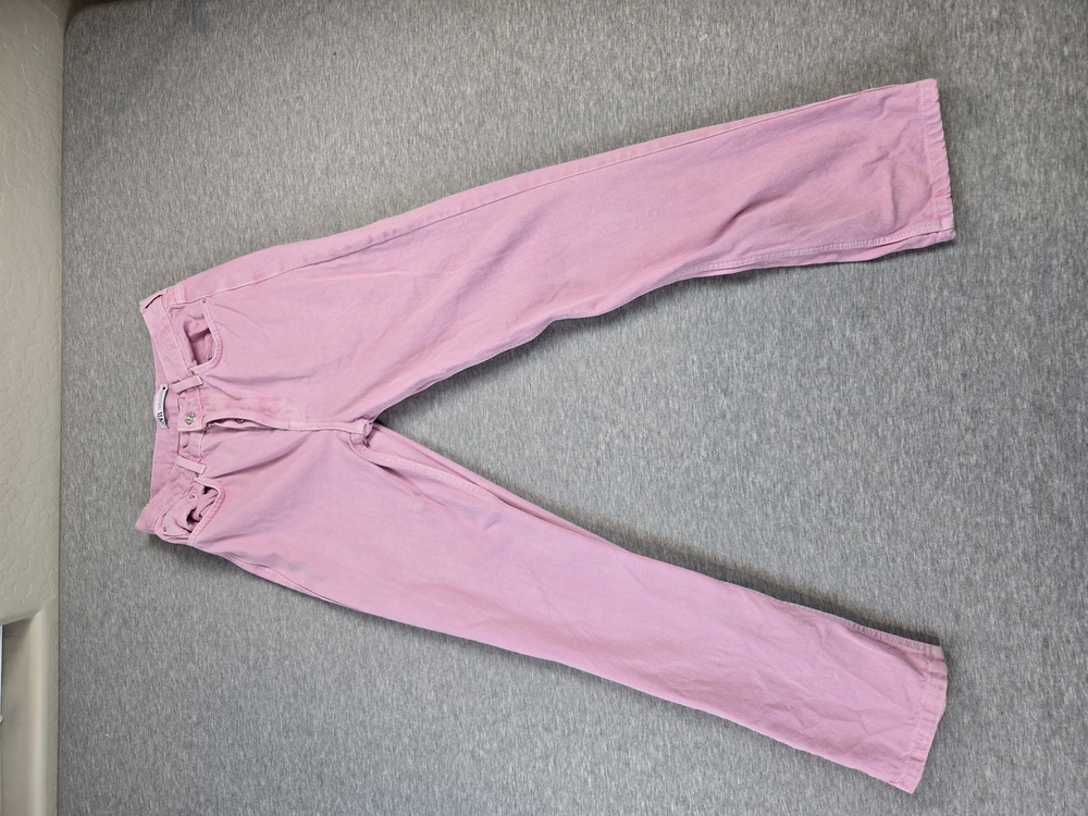 Zara Denim Pants Womens 6 Pink Straight Leg High Rise Button Fly 5 Pocket Style